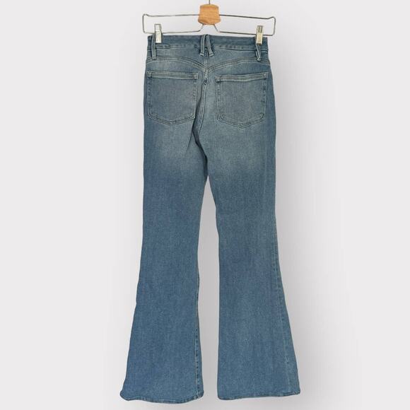 Good American Jeans Women's 0/25 Long Good Flare High Rise Blue Denim Distressed - Picture 3 of 11